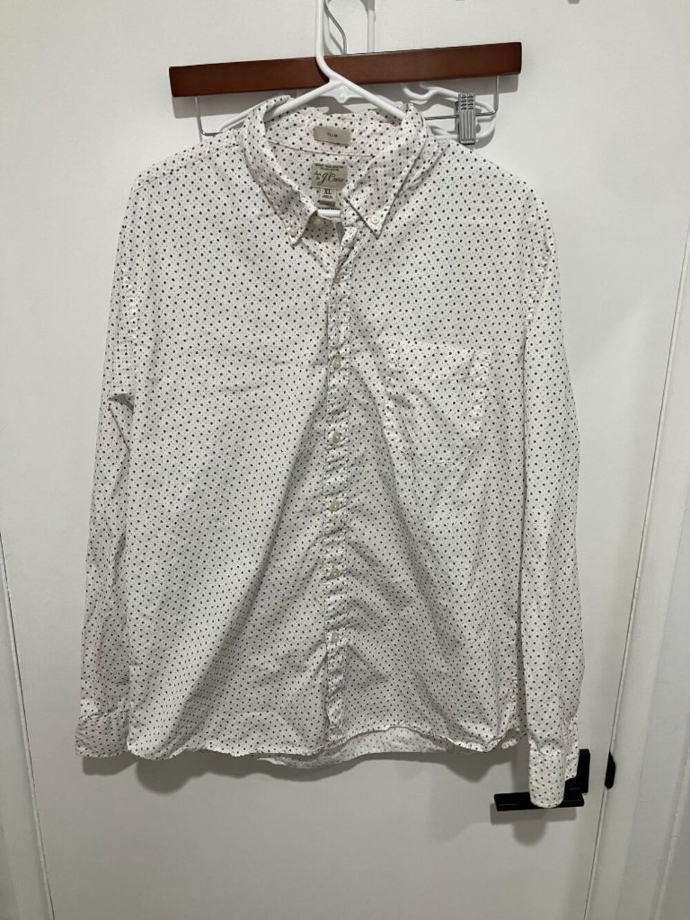 J.Crew Mens XL Shirt Slim White Micro Dot Print 100s 2-Ply Cotton Button Down